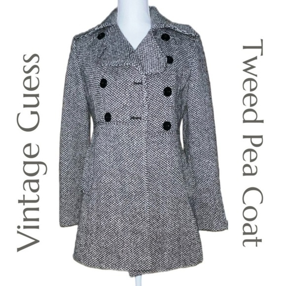 Rare Vintage - Guess - Tweed Pea Coat - Houndstooth - No Size/See Measurements - Picture 1 of 6